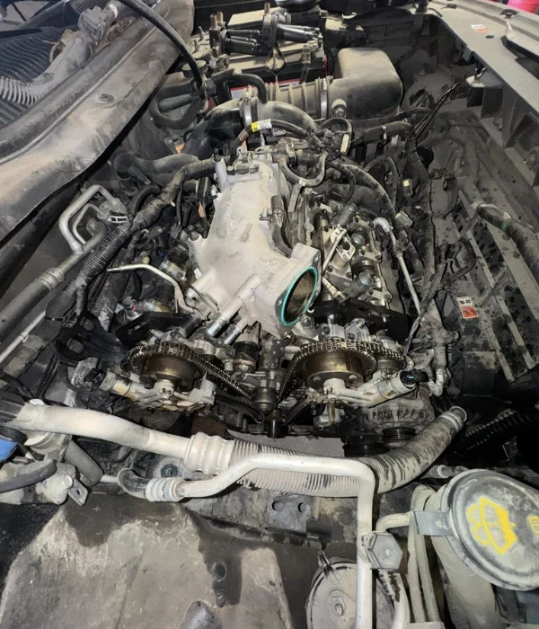 Timing components exposed during an engine repair in Topeka